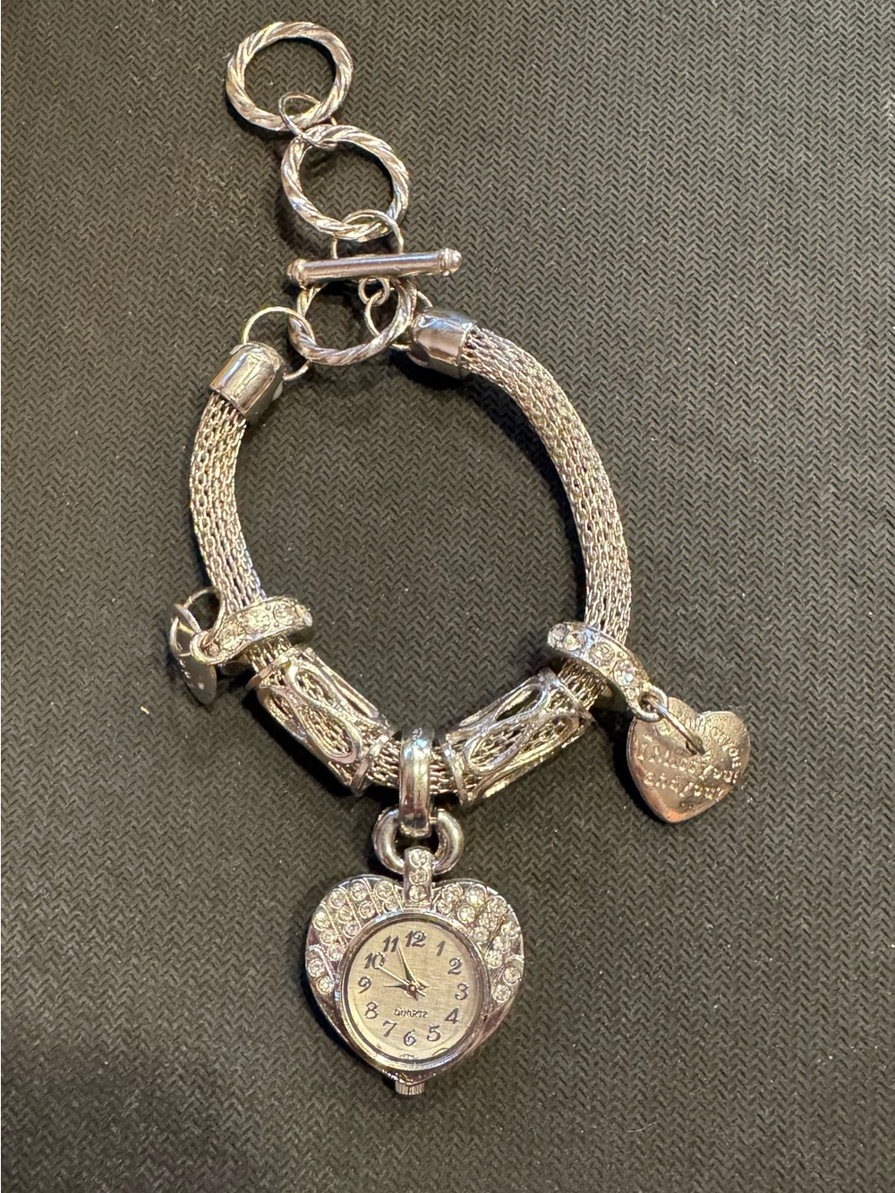 Silver Tone Watch & Heart Charm Bracelet